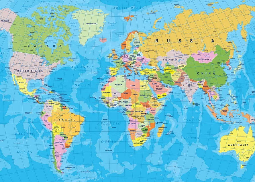 Colorful Political World Map With Labeled Countries And Oceans HD wallpaper