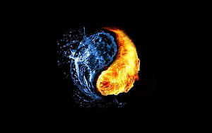 Fire and Water Yin Yang Symbol on Black Background HD wallpaper