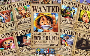 One Piece Straw Hat Crew Wanted Posters Featuring Monkey D. Luffy and Crewmates HD wallpaper