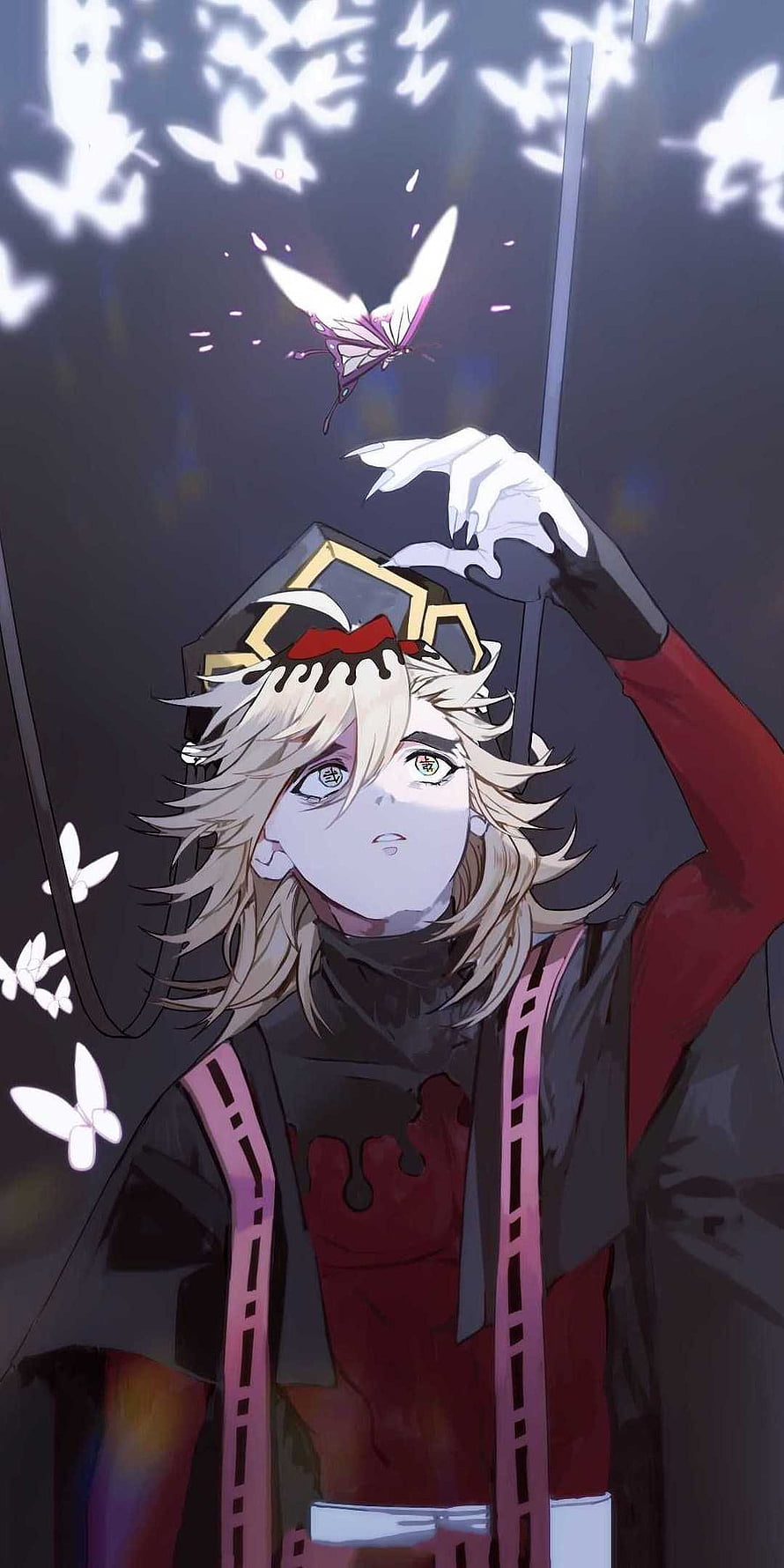 Douma from Demon Slayer Reaching for a Glowing Butterfly in a Dark Fantasy Scene HD phone wallpaper