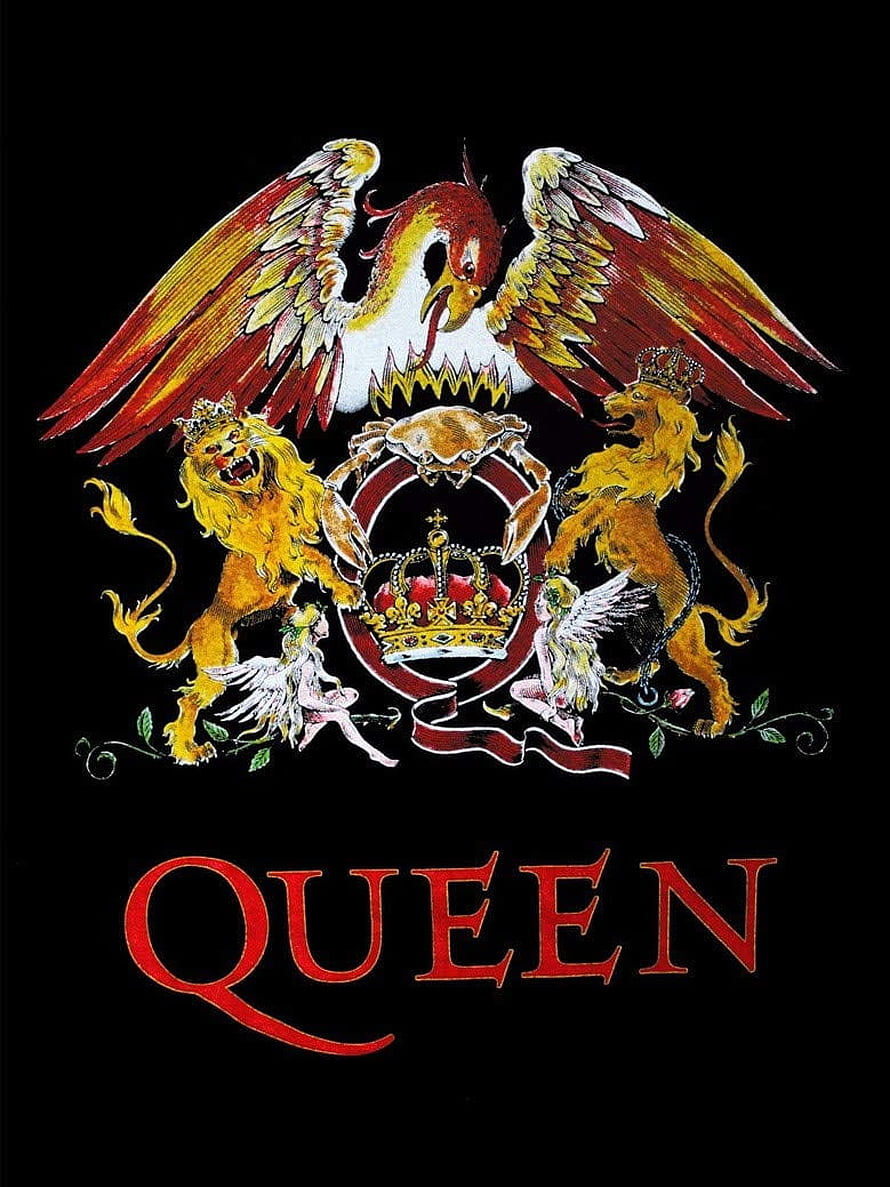 Queen Band Heraldic Crest Logo with Lions and Eagle on Black Background HD phone wallpaper