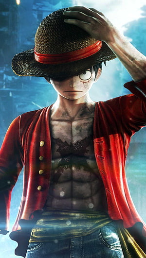 Monkey D. Luffy One Piece Anime Character Red Jacket Straw Hat Wallpaper HD phone wallpaper