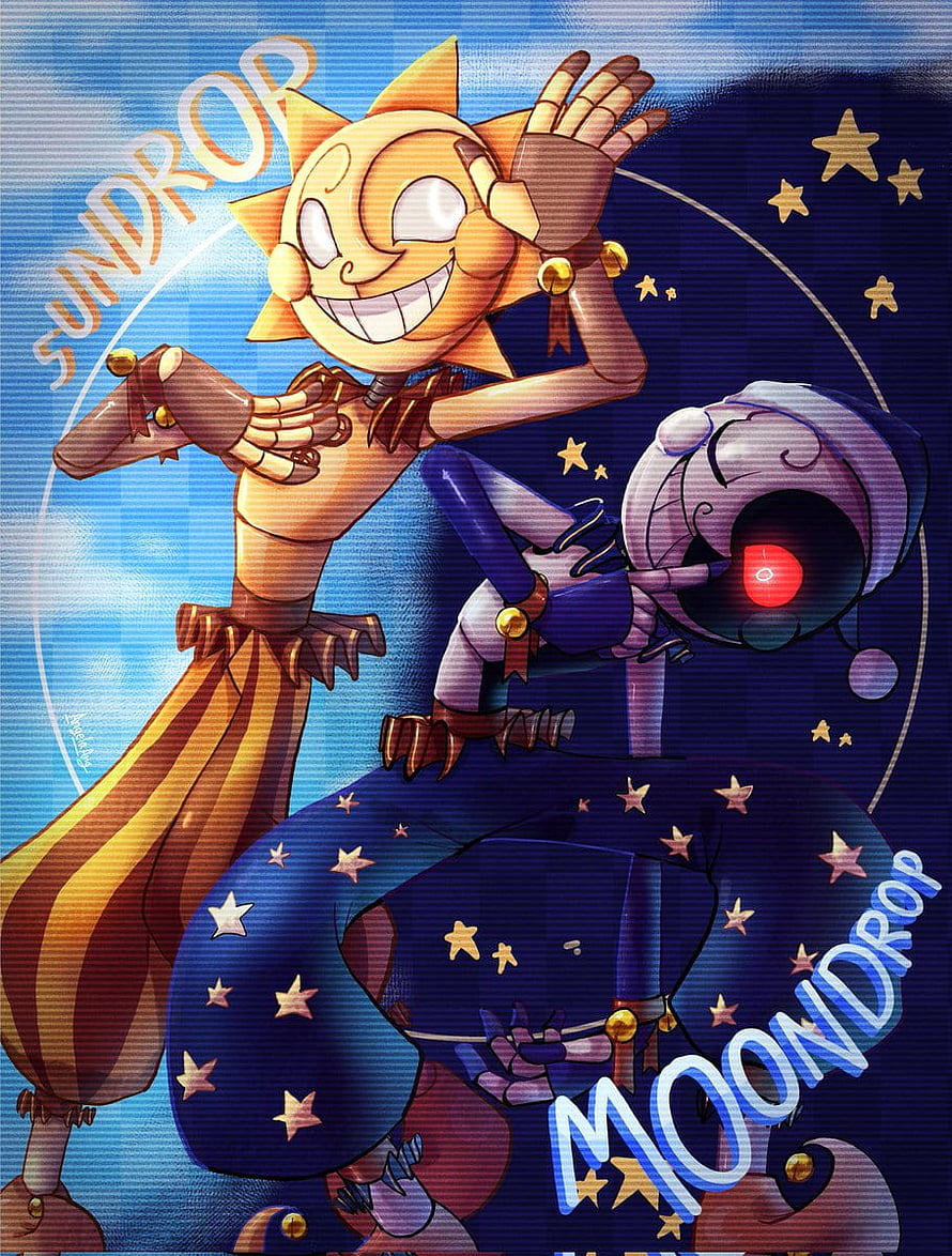 Sundrop and Moondrop Animated Characters in Vibrant Day and Night Illustration HD phone wallpaper