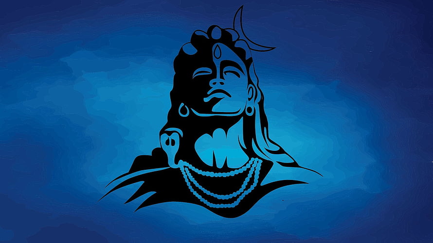 Mahakal Shiva Silhouette Portrait With Crescent Moon And Blue Background HD wallpaper