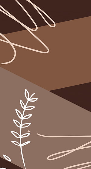 Minimalist Brown Abstract Wallpaper With White Botanical Line Art And Geometric Shapes HD phone wallpaper