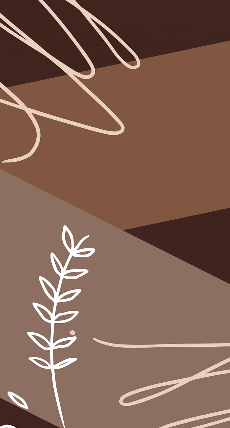 Minimalist Brown Abstract Wallpaper With White Botanical Line Art And Geometric Shapes HD phone wallpaper