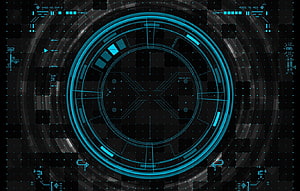 Futuristic Cyan HUD Interface with Circular Radar Display and Digital Grid Overlay HD wallpaper