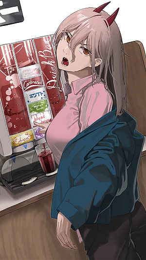 Power from Chainsaw Man at a Vending Machine in Anime Style, Power [Chainsaw Man] HD phone wallpaper