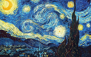 Vincent Van Gogh The Starry Night Impressionist Oil Painting with Swirling Sky and Village HD wallpaper