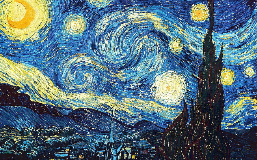 Vincent Van Gogh The Starry Night Impressionist Oil Painting with Swirling Sky and Village HD wallpaper