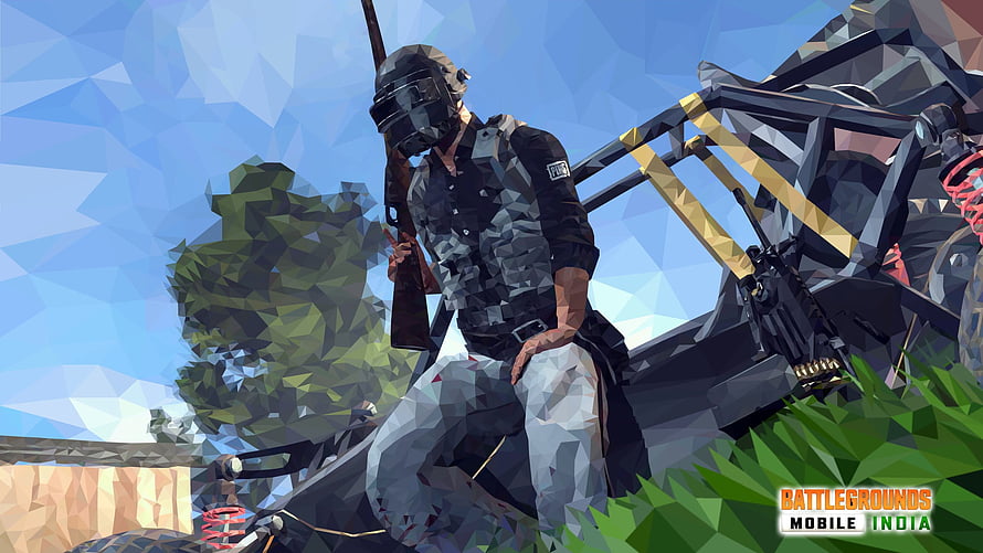 Battlegrounds Mobile India soldier with rifle and buggy in low poly style HD wallpaper