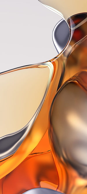 Abstract 3D Render of Flowing Amber Liquid and Metallic Spheres HD phone wallpaper