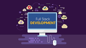 Full Stack Development Concept with Web Technology Icons and Desktop Computer HD wallpaper