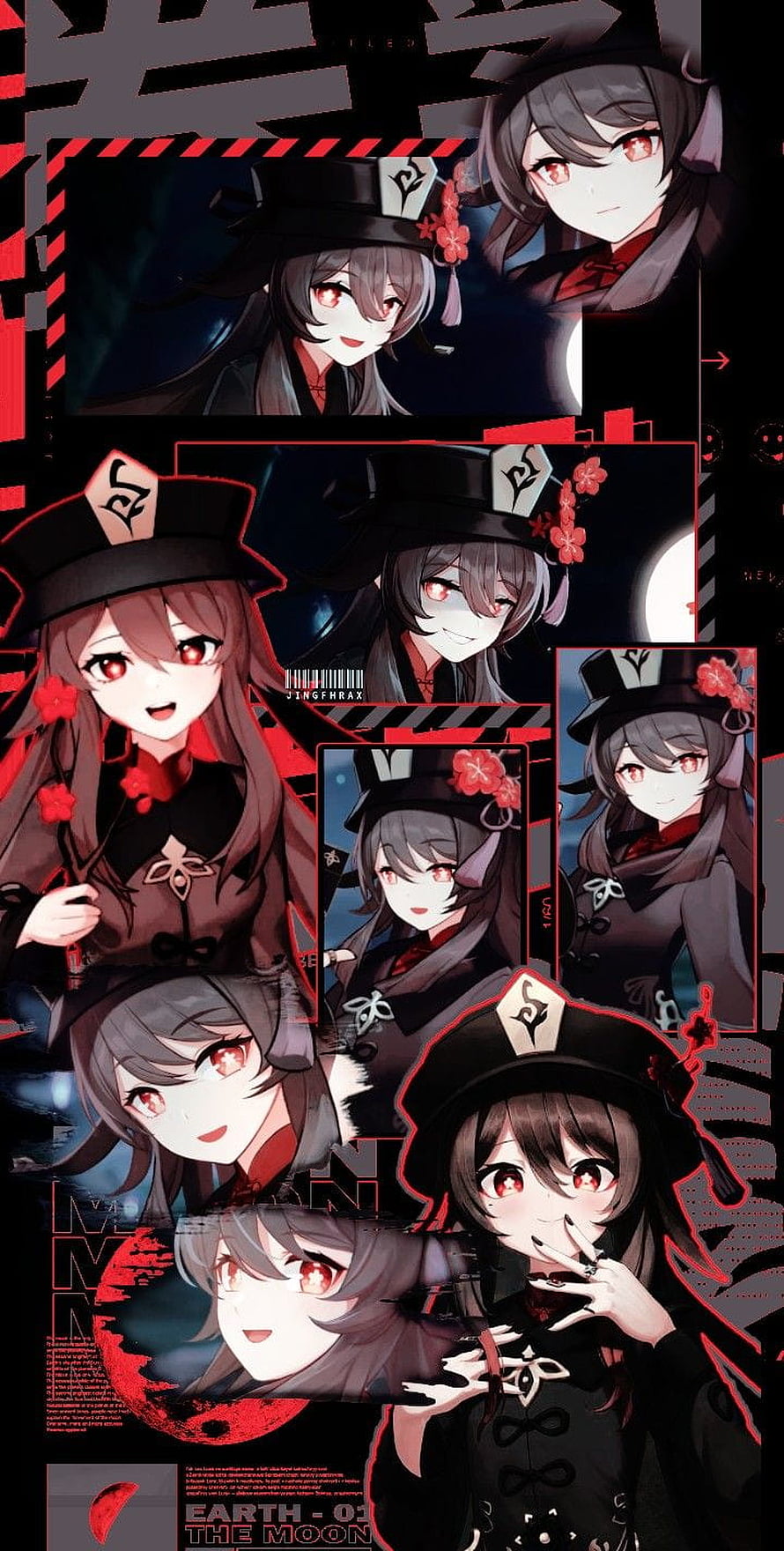 Hu Tao Character Collage Wallpaper in Dark Aesthetic Style HD phone wallpaper