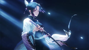 Shinobu Kocho from Demon Slayer in a dramatic anime illustration with a katana HD wallpaper