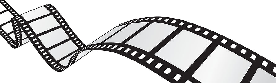 Black and White Film Strip Graphic with Cinematic Frames and Perforations HD wallpaper