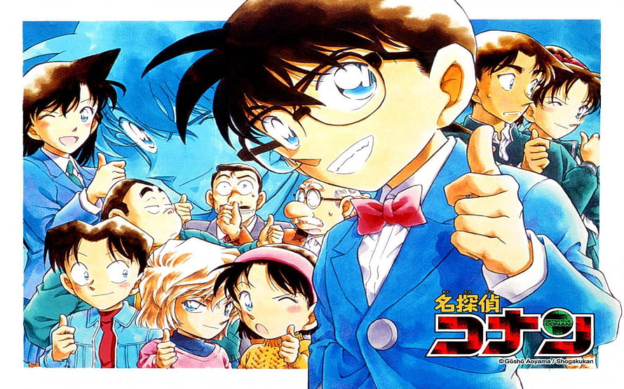 Detective Conan Anime Group Portrait with Thumbs Up Gesture HD wallpaper
