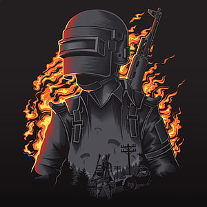 Tactical Soldier with Shotgun and Flames in Dark Vector Illustration HD phone wallpaper