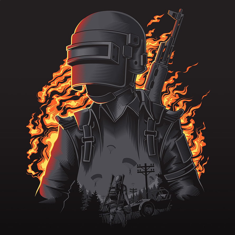 Tactical Soldier with Shotgun and Flames in Dark Vector Illustration HD phone wallpaper
