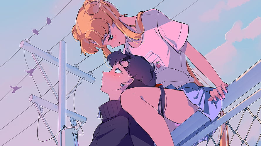 Sailor Moon and Usagi in a Tender Moment on a Suspension Bridge HD wallpaper