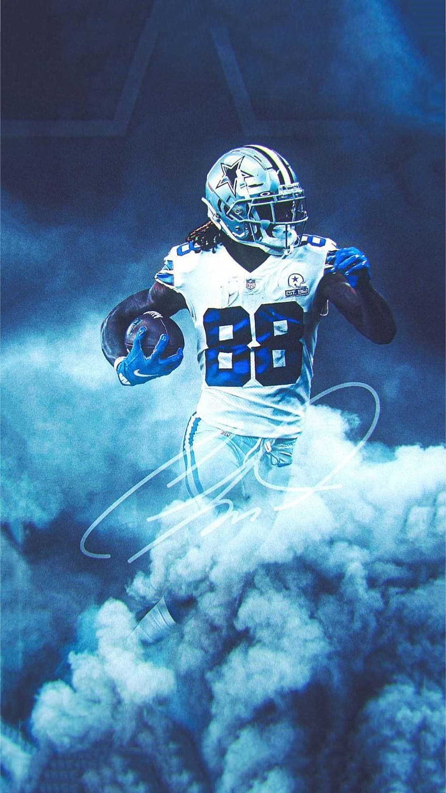 CeeDee Lamb Dallas Cowboys Number 88 Running Through Smoke in White Away Uniform HD phone wallpaper