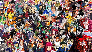 Massive Anime Character Collage Featuring Shonen Heroes and Iconic Villains HD wallpaper