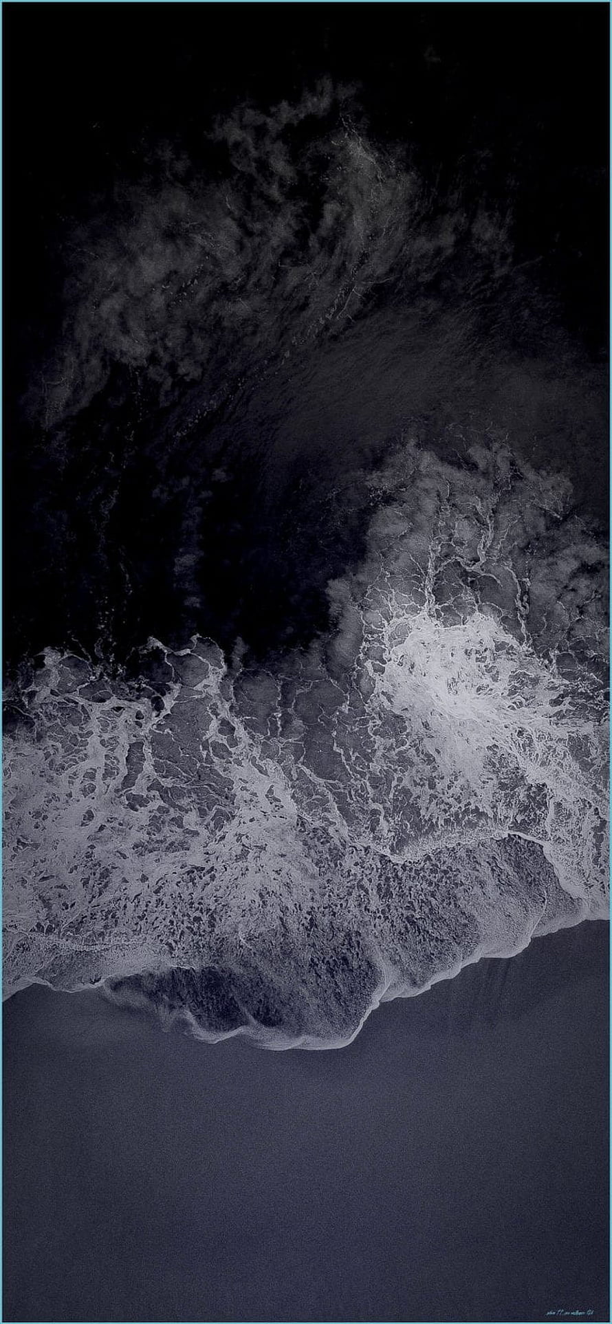 Aerial View of Dark Ocean Waves Crashing on Shore with White Sea Foam HD phone wallpaper