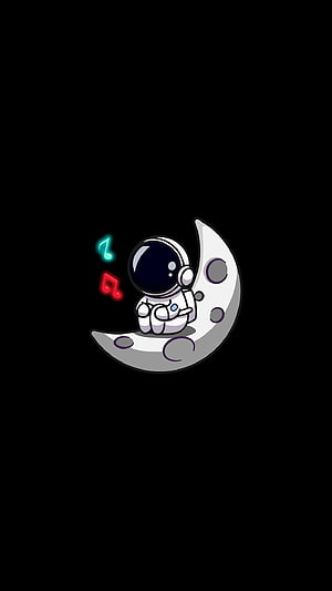 Cute Cartoon Astronaut Sitting on Crescent Moon with Musical Notes HD phone wallpaper