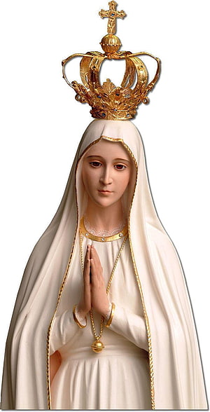 Our Lady of Fatima Statue in White Robes with Golden Crown and Cross HD phone wallpaper