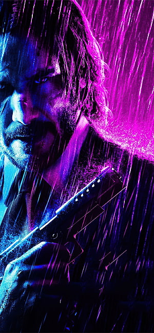 John Wick Neon Noir Portrait in Rain with Pistol HD phone wallpaper