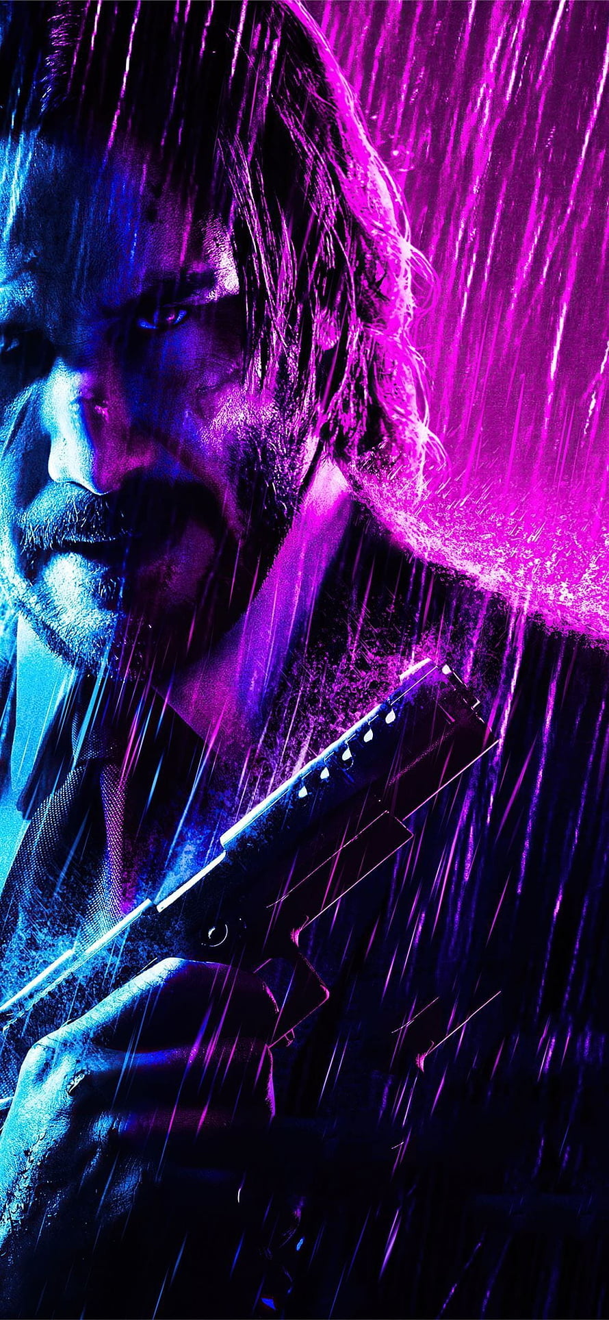 John Wick Neon Noir Portrait in Rain with Pistol HD phone wallpaper