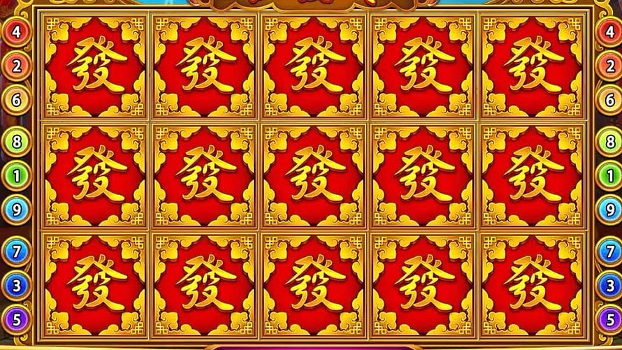 Higgs Domino Island Mahjong Tile Grid with Golden Chinese Characters on Red Background HD wallpaper