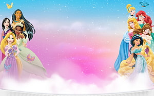Disney Princesses Group Wallpaper - Cinderella, Ariel, Belle, Jasmine, Rapunzel, Mulan, Tiana, Pocahontas, Aurora, Snow White HD wallpaper