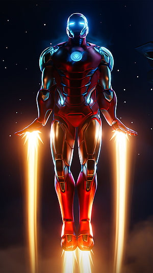 Iron Man Hovering in Space with Glowing Repulsor Beams and Arc Reactor, Iron Man Fortnite Ultra Mobile, iron man quotes mobile HD phone wallpaper