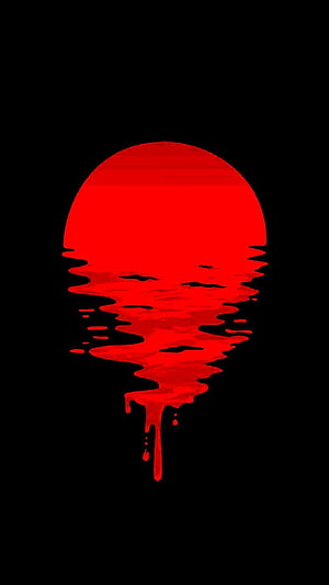 Glossy red sphere with dripping liquid effect on a black background HD phone wallpaper
