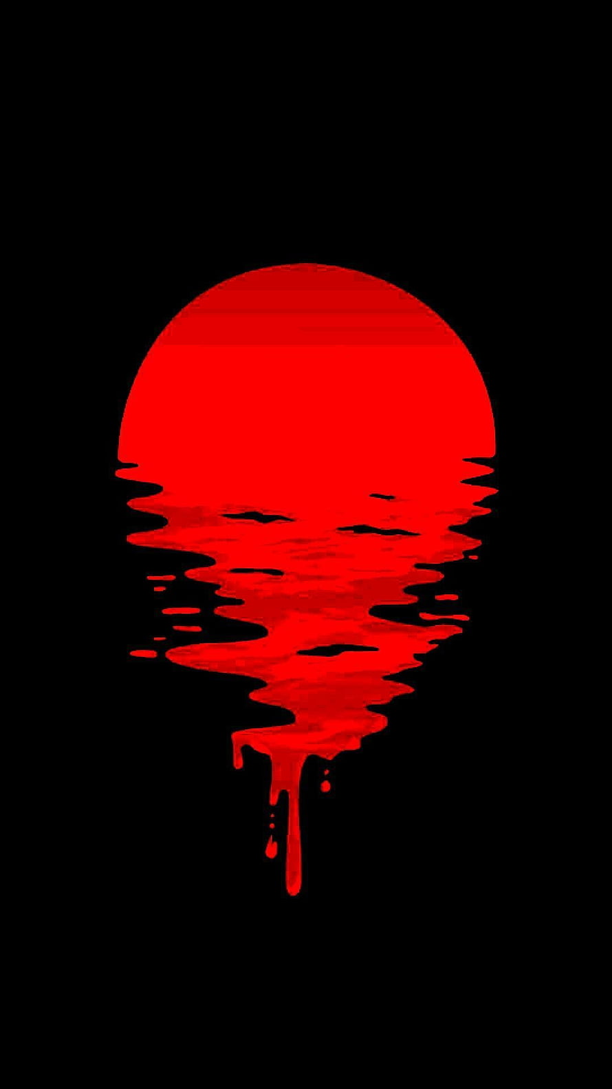 Glossy red sphere with dripping liquid effect on a black background HD phone wallpaper