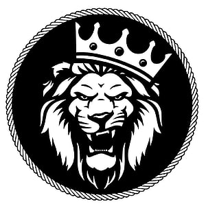 Black and White Lion Head With Crown Vector Logo Design HD phone wallpaper