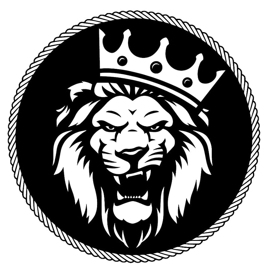 Black and White Lion Head With Crown Vector Logo Design HD phone wallpaper