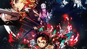 Demon Slayer Anime Key Visual Featuring Tanjiro Kamado and Rengoku in Dynamic Combat HD wallpaper