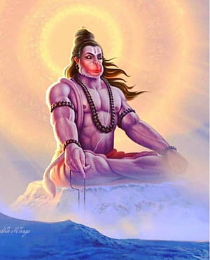 Hansuman the Monkey God Meditating on a Mountain Peak with Golden Halo, Hanuman Ji Live posted by Samantha Simpson, hanuman ji 3d HD phone wallpaper