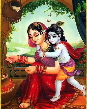 Baby Krishna Hugging Mother Yashoda in Traditional Indian Art Style HD phone wallpaper