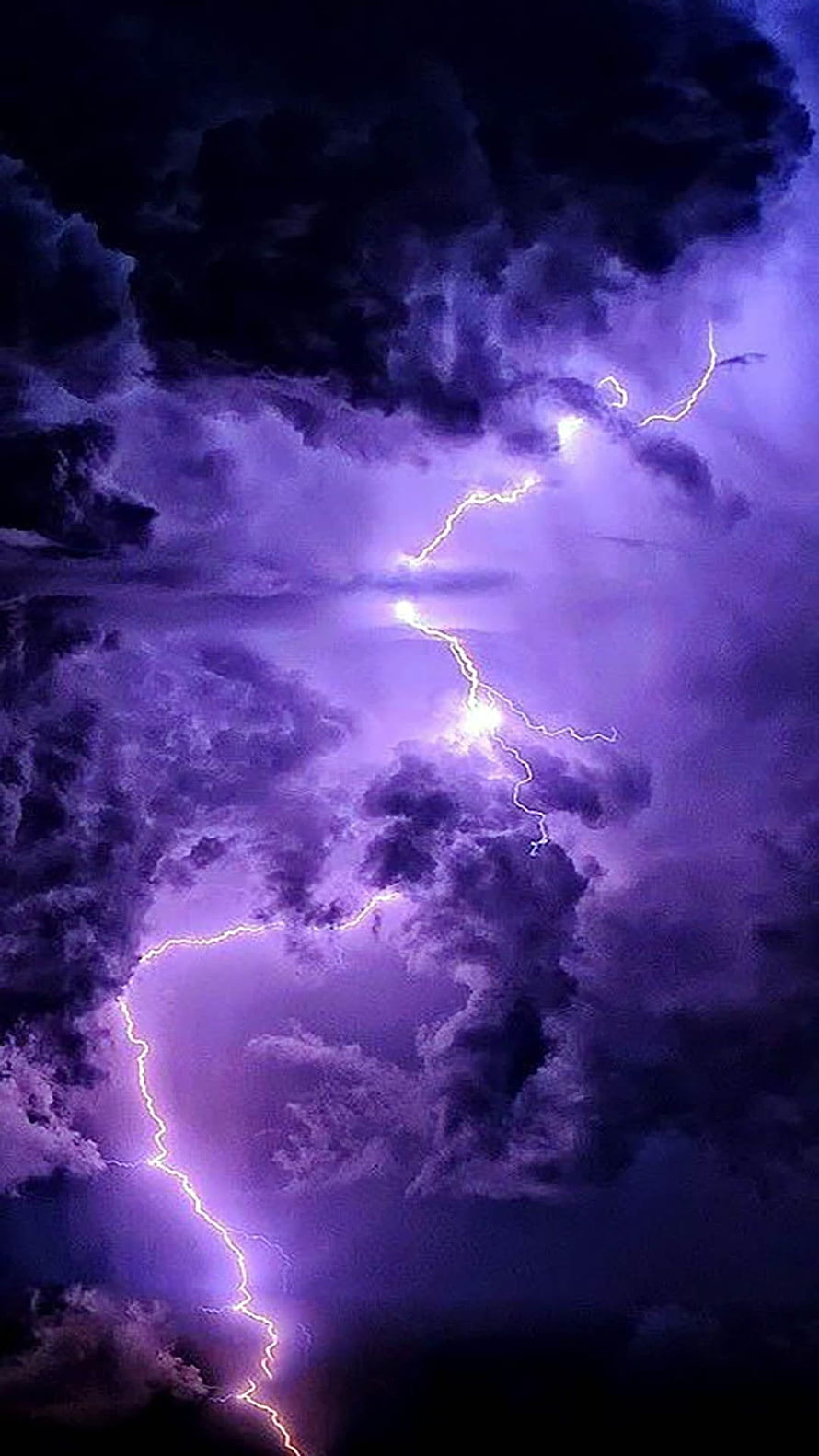 Dramatic Purple Lightning Storm in Dark Cloudy Sky HD phone wallpaper