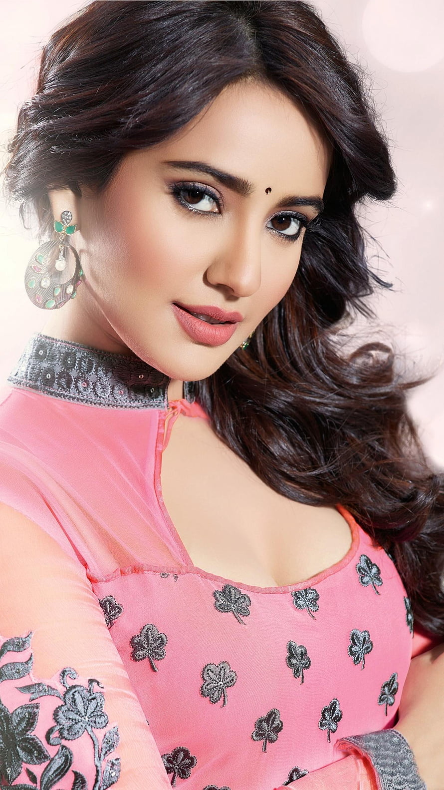 Neha Sharma in Pink Embroidered Kurta with Traditional Jhumka Earrings HD phone wallpaper