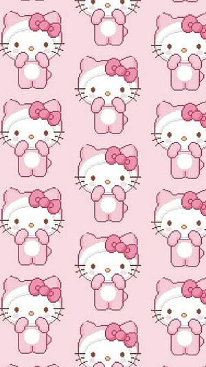 Cute Pink Hello Kitty Cat Pattern with Bow and Whiskers on Soft Background HD phone wallpaper