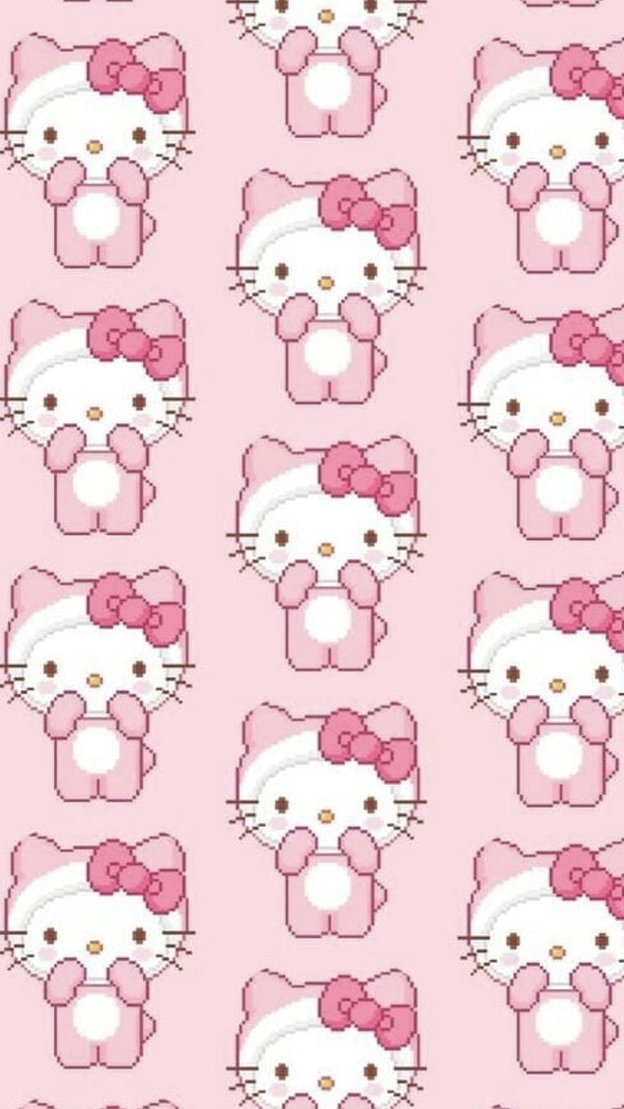Cute Pink Hello Kitty Cat Pattern with Bow and Whiskers on Soft Background HD phone wallpaper