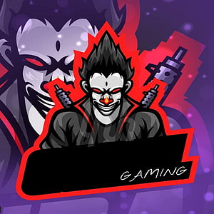Edgy Clown Gamer Mascot Logo with Dual Pistols and Red Neon Outline HD phone wallpaper