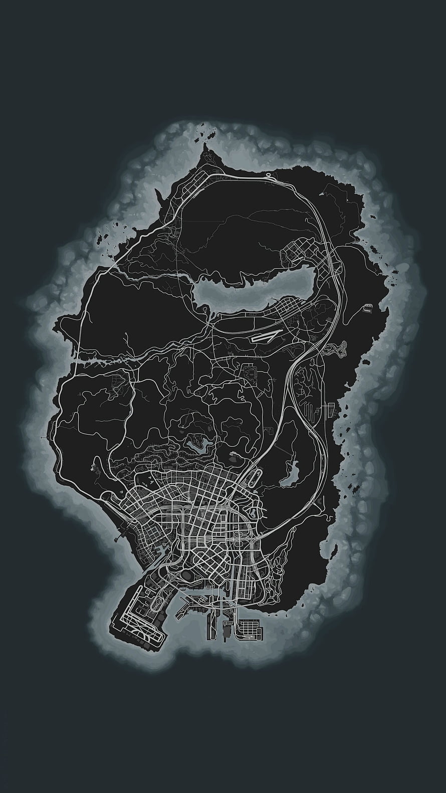 Grand Theft Auto V Los Santos Map Overview Dark Minimalist Style HD phone wallpaper