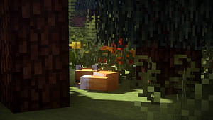 Minecraft Forest Interior With Cozy Furniture And Lush Greenery HD wallpaper
