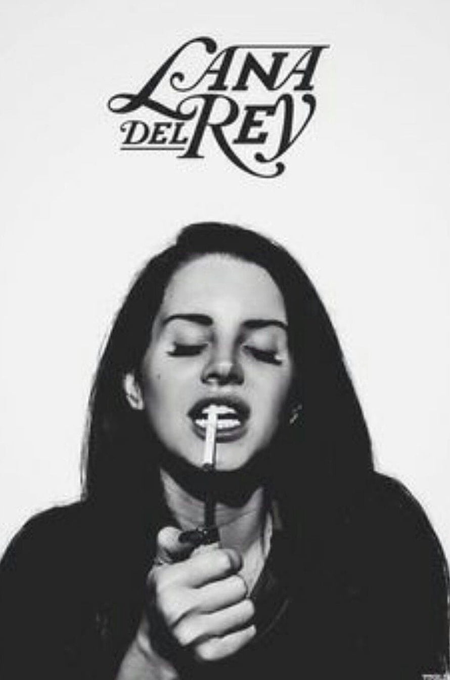 Lana Del Rey Black and White Portrait with Cigarette and Stylized Logo HD phone wallpaper