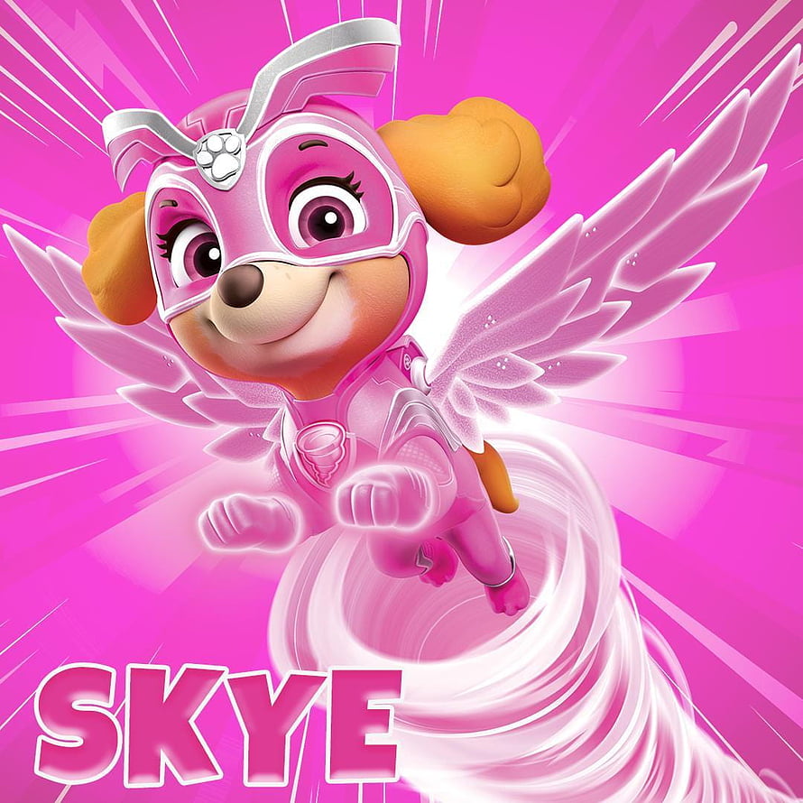 Skye from Paw Patrol in pink superhero suit with glowing wings and dynamic action pose HD phone wallpaper
